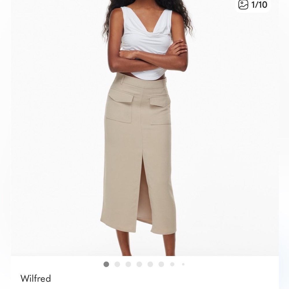 Wilfred Aritzia Discover Cargo Midi Skirt with Front Slit in Light birch